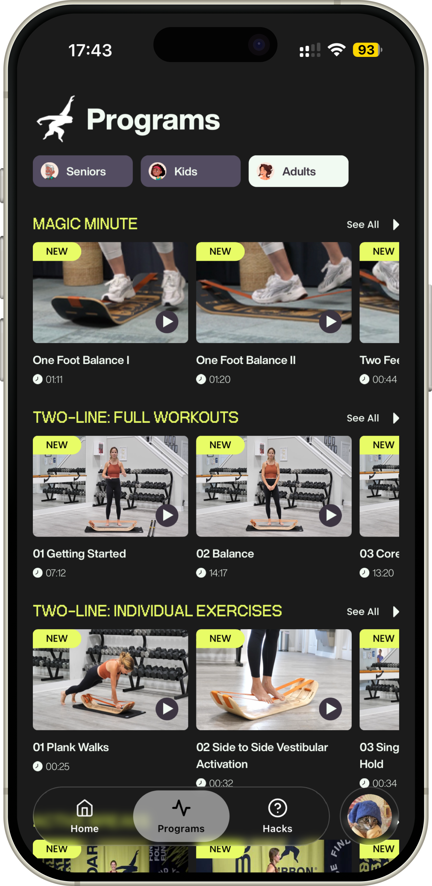GIBBON Balance App programs on a phone